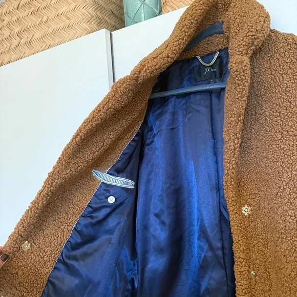 J.Crew Tan/ brown Sherpa Jacket with Navy Lining size medium - Picture 3 of 5